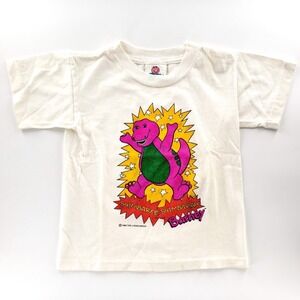 Vintage 1992 Barnie "Shimbaree Shimbarah" Graphic T-Shirt Youth Kids 5-6